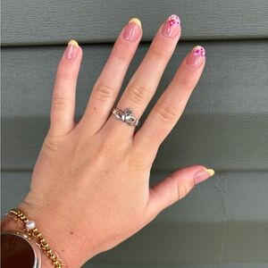 Yellow and Pink Floral Nail Art